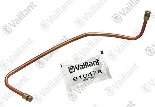 Kupferrohr mit zwei Anschlussenden von Vaillant, verpackt in einer weißen Tüte mit der Artikelnummer 910478.